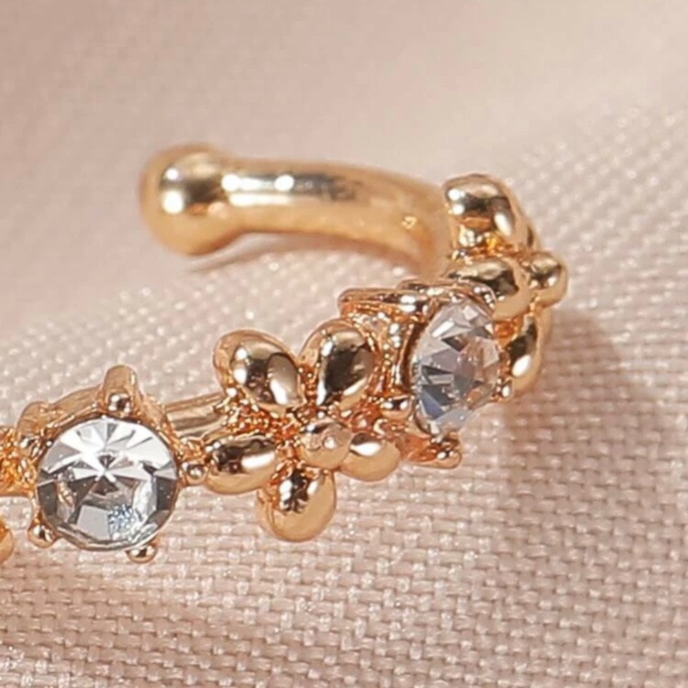 Gold & Rhinestone Flower Ear Cuff Clip - Picture 3 of 5